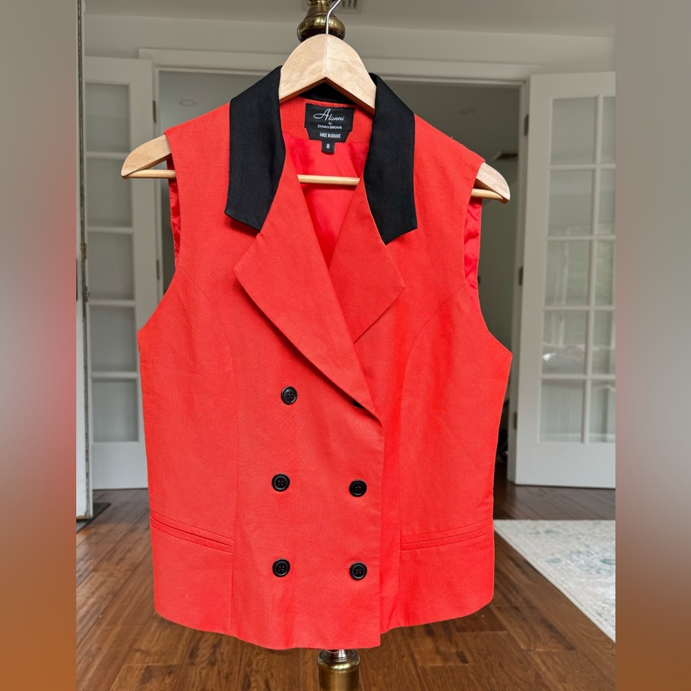 Super cool Salmon color Orange black blazer vest with double breasted buttons